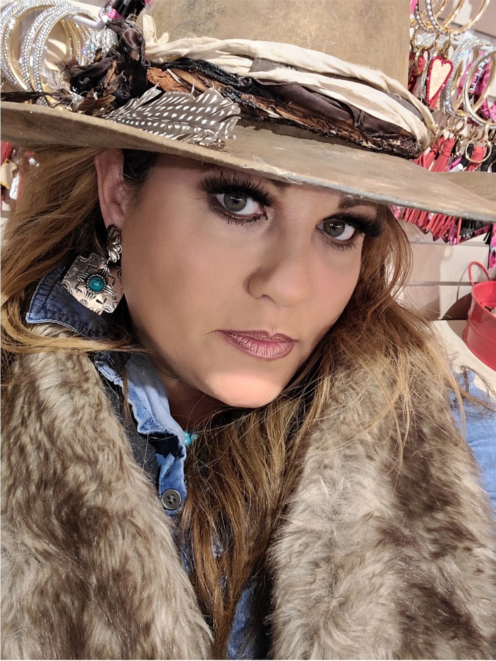 Rare Bird Custom Hat Women’s Western painted, feathers, leather $275